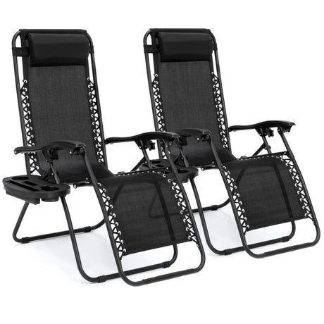Set of 2 Adjustable Zero Gravity Patio Chair Recliners w/ Cup Holders - Lot 146