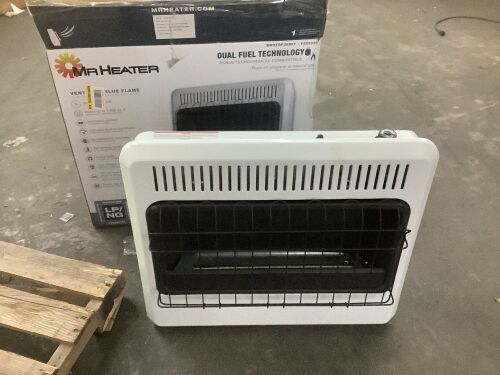 Mr. Heater 30,000 BTU Vent Free Blue Flame Natural Gas or Propane Dual Fuel Space Heater - Missing Feet & Mounting Bracket - Lot 211JF