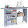 Folding Sewing Table Multipurpose Craft Station & Side Table w/ Wheels - Thumbnail 1