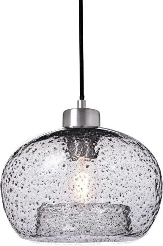 Handblown Rustic Seeded Glass Pendant Light, Clear, Brushed Nickel Finish - Lot 348