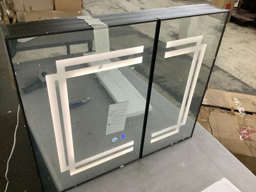 MEIOUKA 24 x 28 Inch Black Medicine Cabinet Mirror with Lights - Lot 364