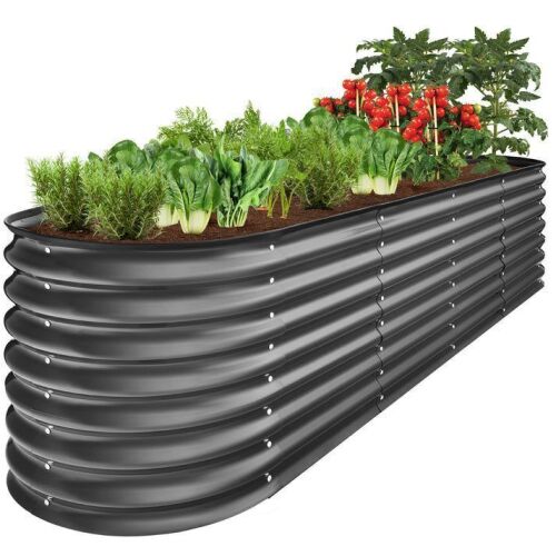 Metal Raised Garden Bed, Oval Outdoor Planter Box for Vegetables - 8x2x2ft - Lot 402