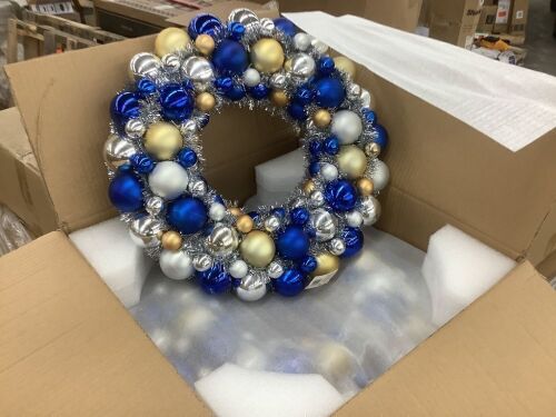 Pallet of (27) Cases of Hanukkah Metallic Bulb Wreath, 2 per Case - Lot 590