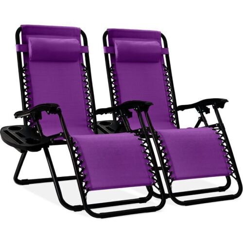 Set of 2 Adjustable Zero Gravity Patio Chair Recliners w/ Cup Holders - Lot 612