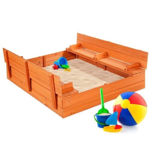 Kids Cedar Sandbox w/ Sand Screen, 2 Benches - 47x47in - Lot 622