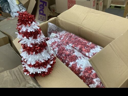 Pallet of (20) Cases of Small Candy Cane Tinsel Tree Centerpieces, 72 per Case - Lot 500
