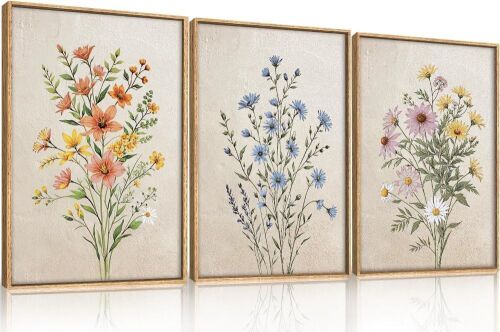 Wildflower Canvas Framed Wall Art Set, 16" x 24" x3 - Lot 267