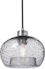 Handblown Rustic Seeded Glass Pendant Light, Clear, Brushed Nickel Finish - Thumbnail 1