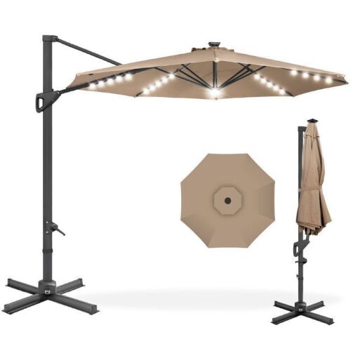 360-Degree Solar LED Cantilever Offset Patio Umbrella w/ Tilt - 10ft - Lot 219