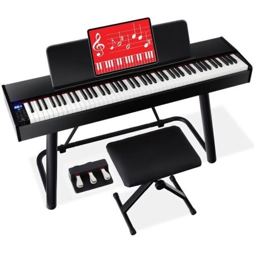 88-Key Weighted Full Size Digital Piano Set w/ U-Stand, 3 Sustain Pedal Unit - Lot 83