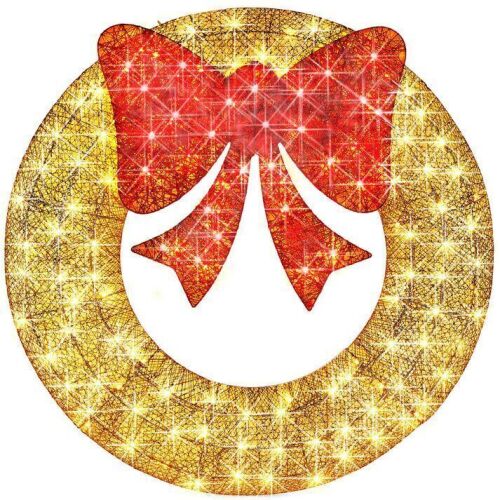 Pre-Lit Outdoor Christmas Wreath, LED Metal Holiday Decor w/ Bow - 60in - Lot 112