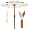 3-Tier Woodgrain Pattern Solar Patio Umbrella, Tilt Adjustment - 10ft - Thumbnail 1