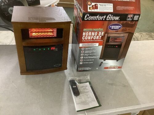 Comfort Glow 1500-Watt 4-Element Compact Quartz Infrared Electric Heater, Red Mahogany, Remote Control, Timer, ECO Efficiency Setting - Lot 686JF