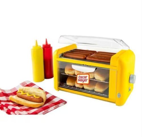 Nostalgia Yellow Hot Dog Roller with 2-Cooking Racks - Lot 688JF