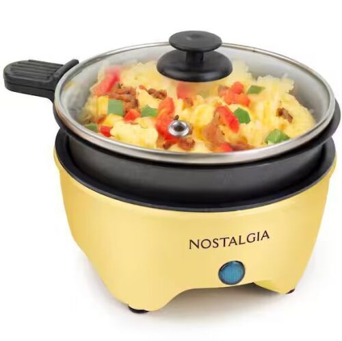 Nostalgia 25 sq. in. Yellow Personal Electric Skillet with Glass Lid - Lot 599JF