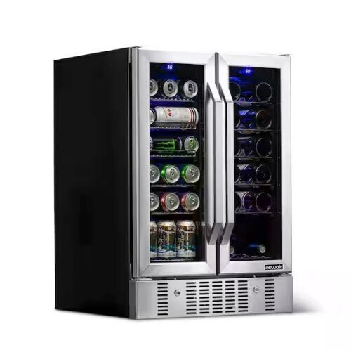 NewAir Dual Zone 24 in. Built-In 18-Bottle and 58 Can Wine and Beverage Cooler Fridge with French Doors - Lot 8JF