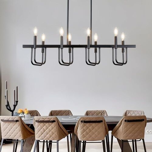 8 Light Black Linear Chandelier Light Fixture - Lot 266