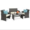4-Piece Outdoor Wicker Conversation Patio Set w/ 4 Seats, Glass Table Top - Thumbnail 1