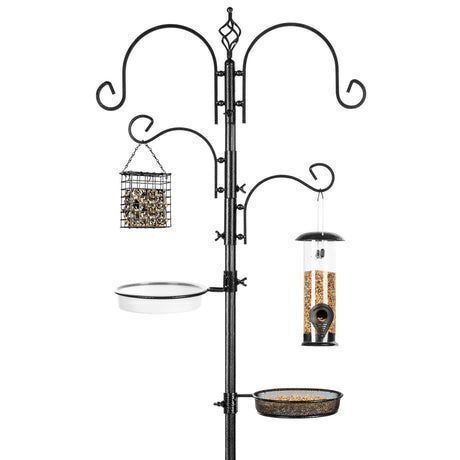 4-Hook Bird Feeding Station, Steel Feeder Stand w/ 2 Bird Feeders - 91in - Lot 456