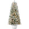 6' Pre-Lit Potted Flocked Christmas Tree w/ Twinkling White LEDs - Thumbnail 1