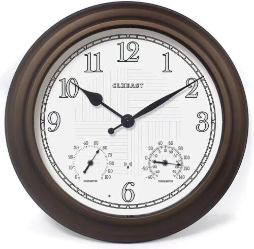 CLXEAST 24 Inch Illuminated in/Outdoor Lighted Atomic Analog Wall Clock with Thermometer & Hygrometer - Lot 290
