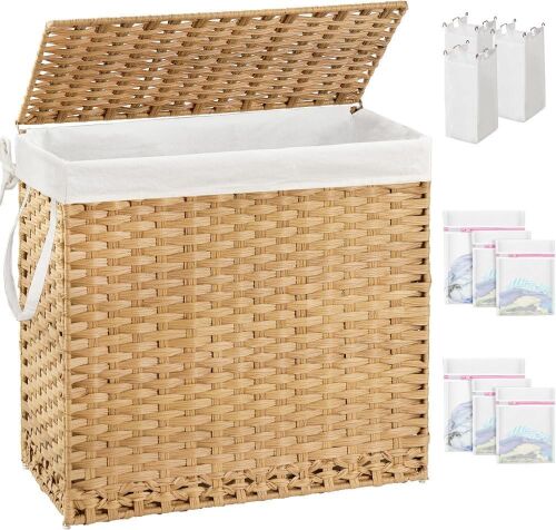 Rattan Laundry Hamper with Lid, Handles and Removable Liner Bags - Lot 295