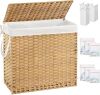 Rattan Laundry Hamper with Lid, Handles and Removable Liner Bags - Thumbnail 1