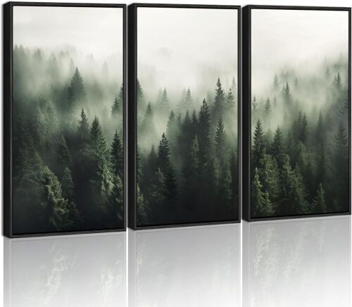 Green Fog Pine Tree Forest Canvas Wall Art, 16" x 24" - Lot 292
