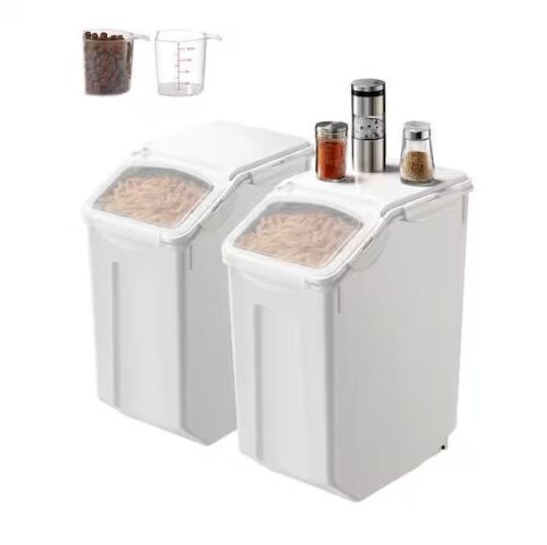 VEVOR 4.5 Gallon Storage Container, Airtight Lid, Measuring Cups, 2 Pack - Lot 803JF