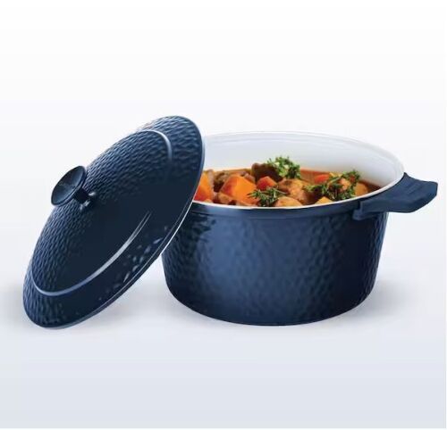 Gotham Steel 5 qt. Round Hammered Aluminum Ceramic Nonstick Dutch Oven in Navy with Silicone Handle Covers - Lot 807JF