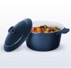 Gotham Steel 5 qt. Round Hammered Aluminum Ceramic Nonstick Dutch Oven in Navy with Silicone Handle Covers - Thumbnail 1