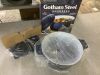 Gotham Steel 5 qt. Round Hammered Aluminum Ceramic Nonstick Dutch Oven in Navy with Silicone Handle Covers - Thumbnail 2