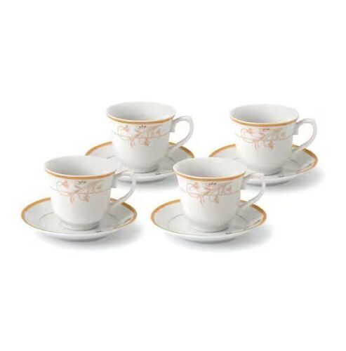 Lorren Home Trends Porcelain Tea/Coffee Set-Service for 4 Gold Floral Design - Lot 809JF