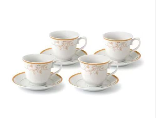 Lorren Home Trends Porcelain Tea/Coffee Set-Service for 4 Gold Floral Design - Lot 817JF
