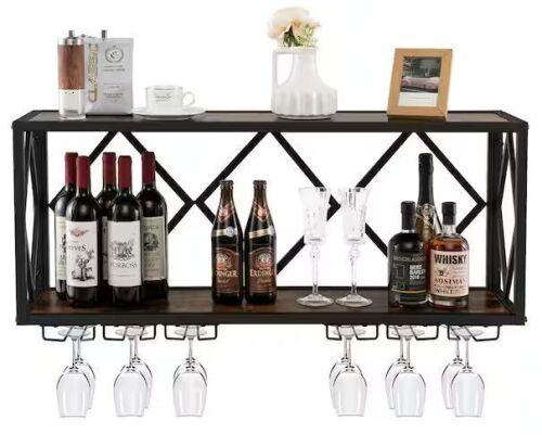 39-Bottle Wall Mounted Wine Rack Display Shelf Glass Holder - Lot 834JF