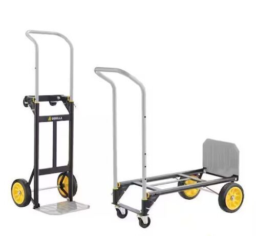 Gorilla 400 lbs. Convertible Steel Hand Truck, Simple Flatbed Conversion; Wide Grip Telescoping Handle, Flat-Free Tires - Lot 64JF