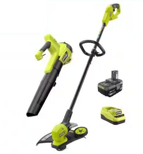 RYOBI ONE+ 18V Cordless Battery String Trimmer/Edger and Jet Fan Blower Combo Kit with 4.0 Ah Battery and Charger - Lot 55JF