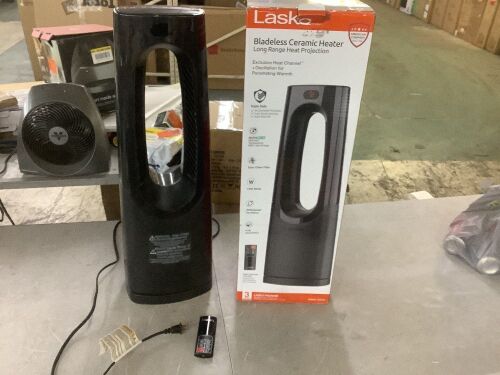 Lasko Bladeless 1500W 28 in. Black Electric Oscillating Tower Ceramic Space Heater with Remote Control and Digital Display - Lot 875JF
