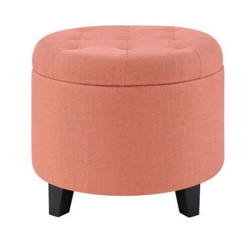 Convenience Concepts Designs4Comfort Coral Faux Linen Round Storage Ottoman - Lot 920JF