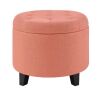 Convenience Concepts Designs4Comfort Coral Faux Linen Round Storage Ottoman - Thumbnail 1