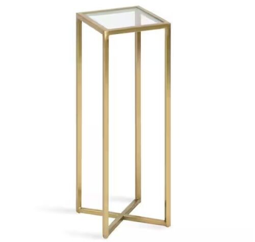 Kate and Laurel Jaspur Gold Square Glass End Table, 7" x 21" - Lot 922JF