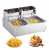 VEVOR Commercial Electric Countertop Deep Fryer 18.2 qt. 3000 Watt Stainless Steel Dual Deep Fryer, Silver - Thumbnail 1