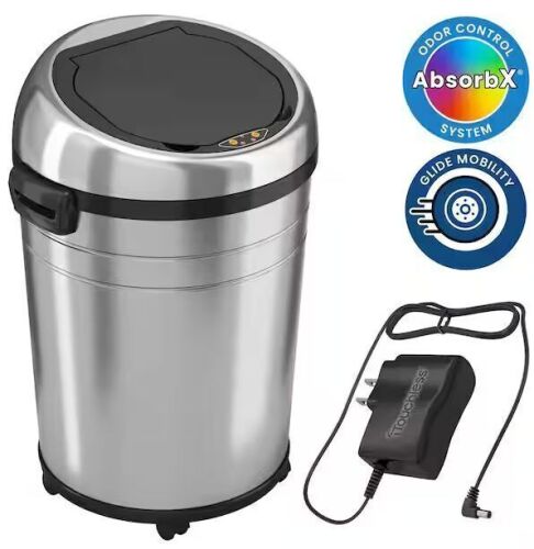 iTouchless 18 Gal. Stainless Steel Oval Household Metal Trash Can with Wheels and Dual Odor Filters - Lot 928JF