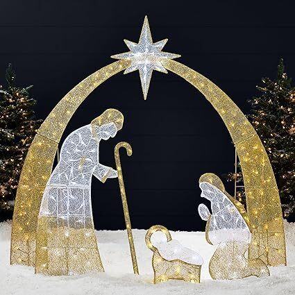 6ft Lighted 2D Outdoor Nativity Scene, Christmas Arch Holy Family Yard Decoration - Lot 6841
