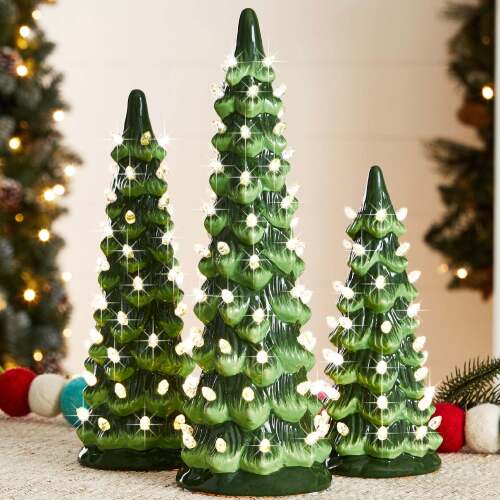 Set of 3 Pre-Lit Ceramic Tabletop Christmas Trees - Lot 6893