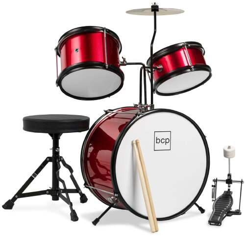 Kids Beginner 3-Piece Drum, Musical Instrument Set w/ Sticks, Stool, Pedal - Lot 6910