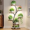 Plant Stand Indoor with Grow Lights, 7 Tiered Indoor Plant Shelf, 49" Corner Plant Stands for Indoor Plants, Metal Plant Flower Display Shelf, Tree-Shaped Plant Rack for Home, Patio, Brown - Thumbnail 1