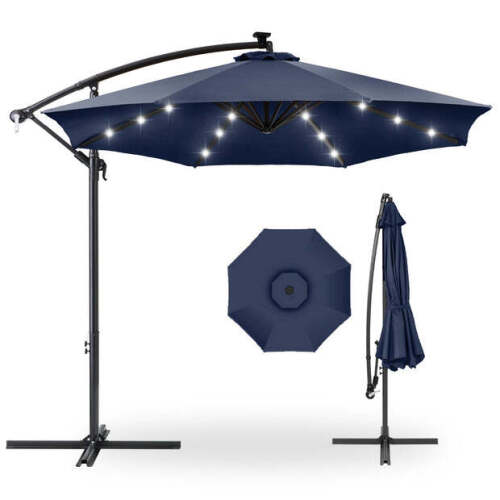 Solar LED Offset Hanging Patio Umbrella w/ Crank Tilt Adjustment - 10ft - Lot 6950