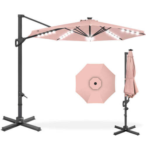 360-Degree Solar LED Cantilever Offset Patio Umbrella w/ Tilt - 10ft - Lot 6959