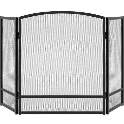3-Panel Simple Steel Mesh Fireplace Screen w/ Worn Finish - 47.5x27.25in - Lot 6970